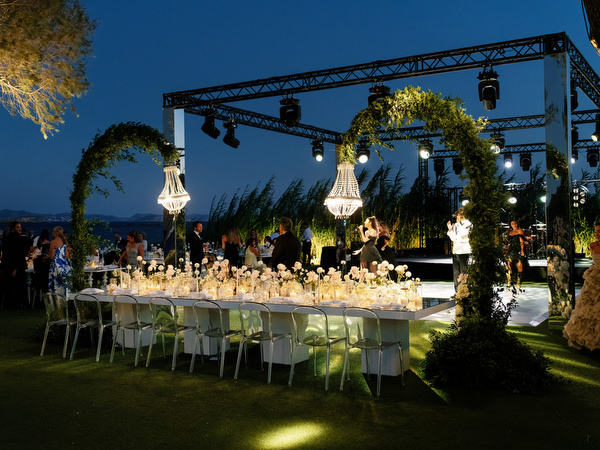 Black-tie seaside wedding reception at The Residence at Island