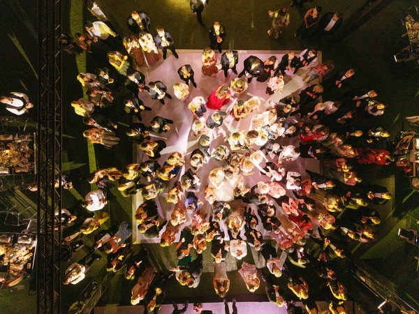 Overhead view of Athens Riviera luxury wedding celebration
