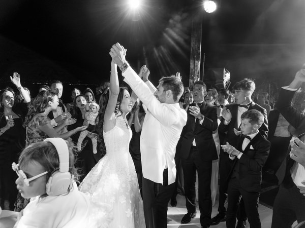 Classic black-and-white first dance at luxury Athens wedding