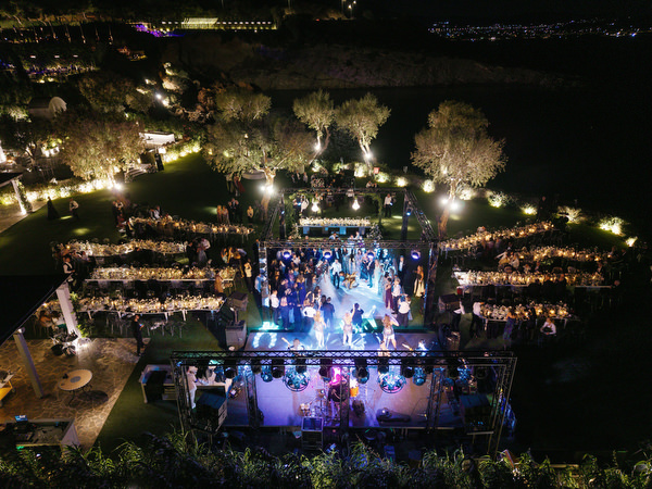 Overhead view of luxury Athens Riviera wedding celebration