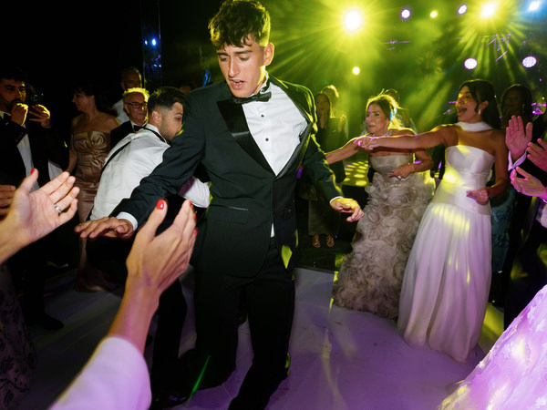 High-energy destination wedding party in Athens Greece