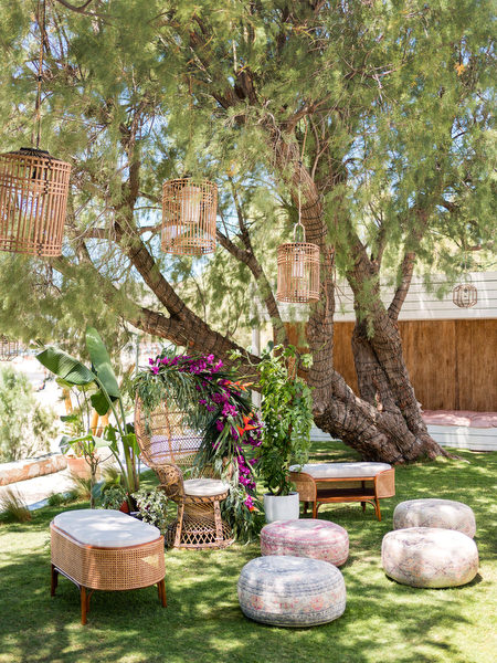 Garden lounge setup for Mehndi celebration at Reef Athens Riviera