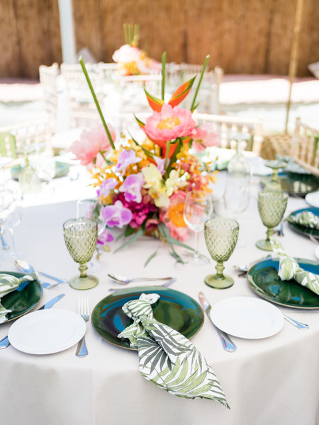 Colorful table setting during Mehndi brunch celebration in Athens
