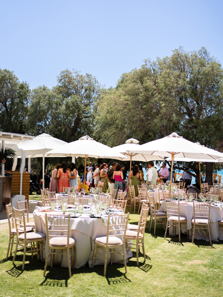 Guests gathering under pergola at Reef Athens Riviera Mehndi celebration