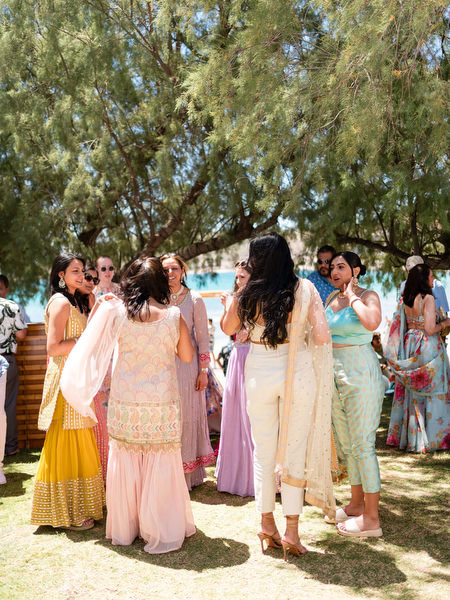 Guests mingling at Reef Athens Riviera wedding celebration