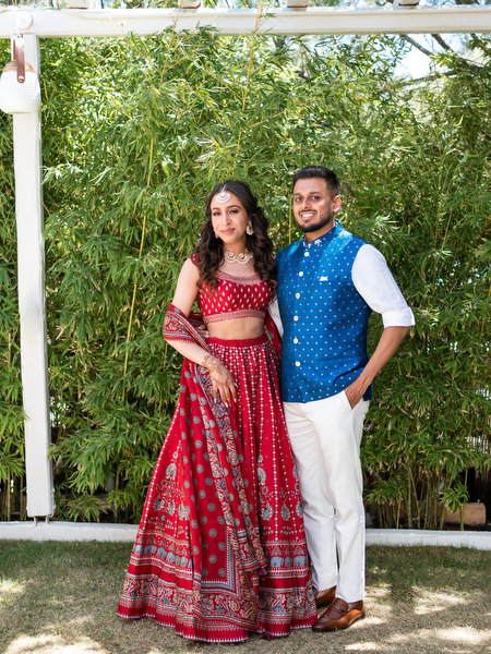 Bride and groom portrait during Mehndi celebration in Athens