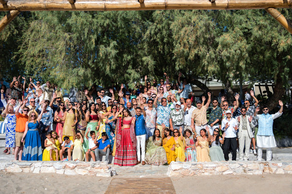 Group photo of guests during Indian destination wedding in Athens