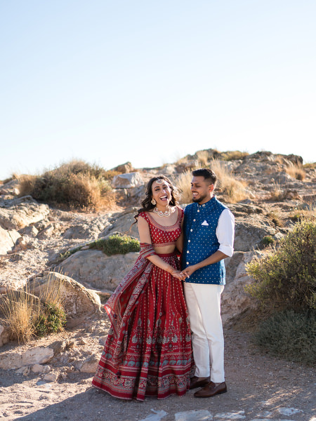 Couple portrait during sunset in Athens Riviera wedding location