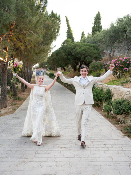 Bride and groom at Petra Farm Paros destination wedding.