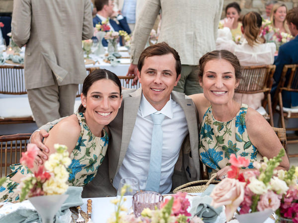 Father giving wedding speech at outdoor reception at Petra Farm Paros.