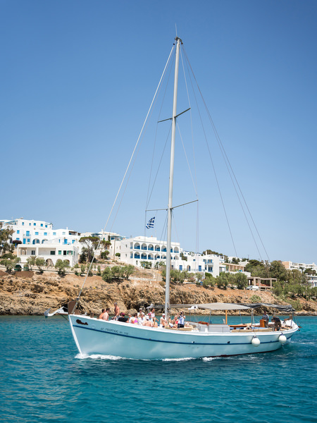 Sailboat anchored in the Cyclades during wedding boat excursion