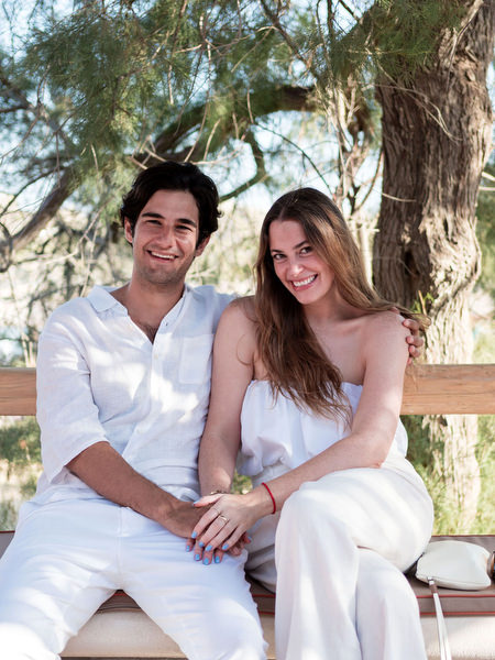Couple portrait at Monastiri Beach Bar Restaurant in Paros