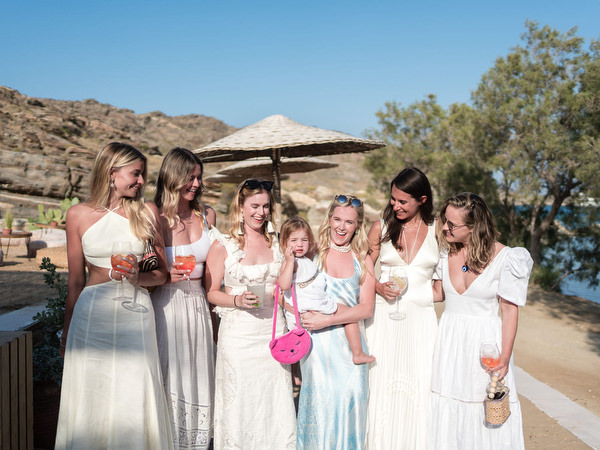 Group portrait of guests during Paros destination wedding event