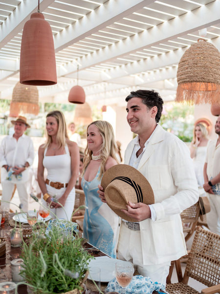 Couple at wedding toast during Paros destination wedding event