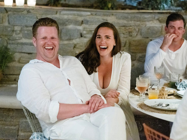 Guests enjoying during lively Paros wedding welcome party
