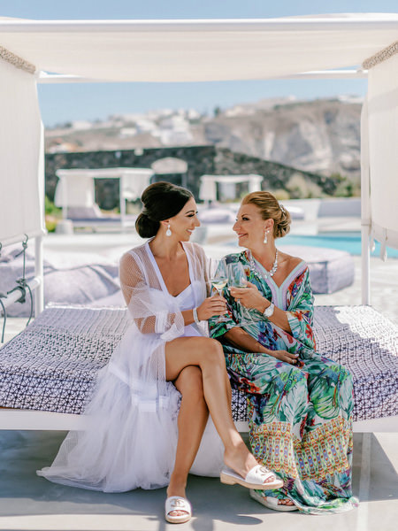 Santorini wedding morning overlooking the caldera at Eros.