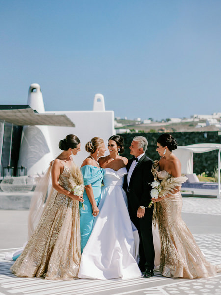 Family portrait at Eros Santorini wedding morning.