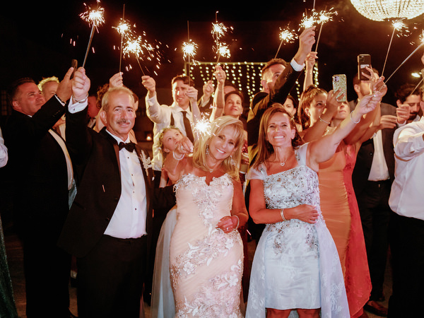 Sparkler celebration at Arts Factory Santorini wedding.