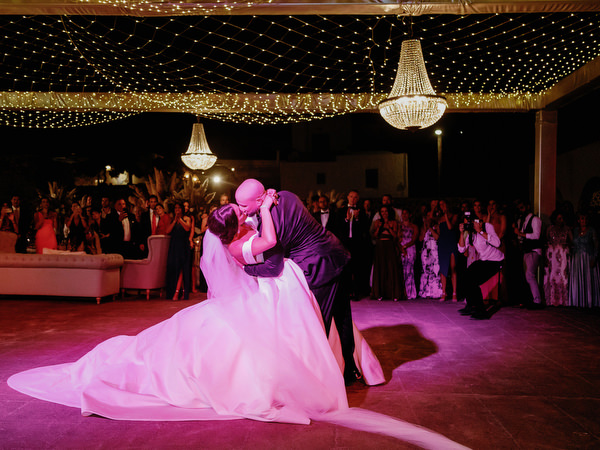 Bride and groom final dance Santorini wedding.