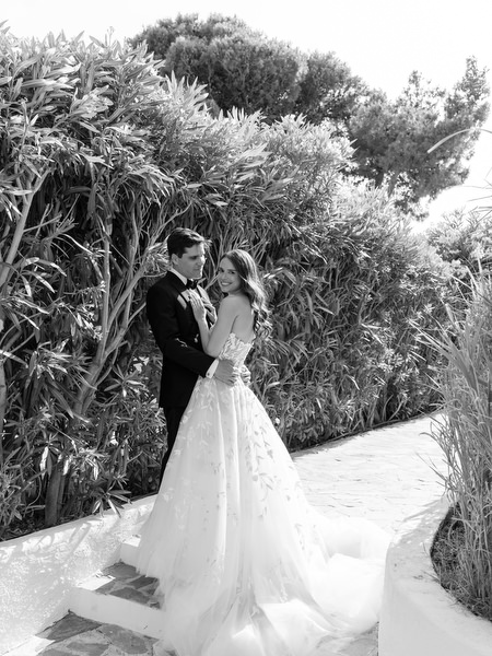 Bride and groom portrait at Island Resort Athens ceremony venue.