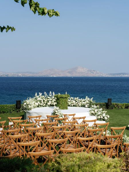 Outdoor ceremony seating at Island Resort Athens Riviera.