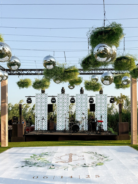 Reception stage setup at Island Resort Athens Riviera.