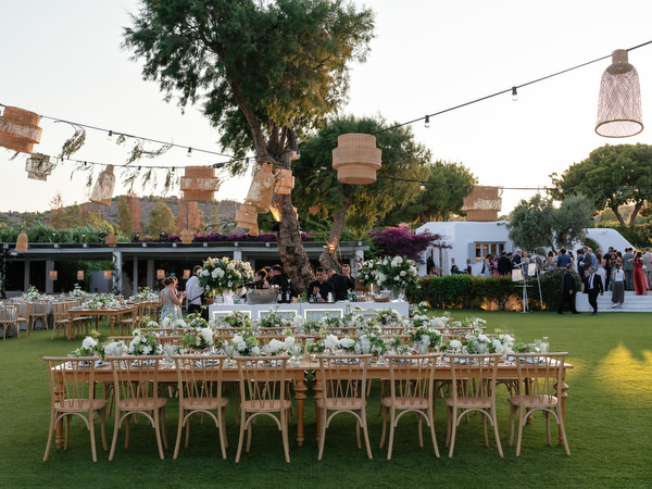 Reception tables at The Residence Island Resort Athens Riviera.