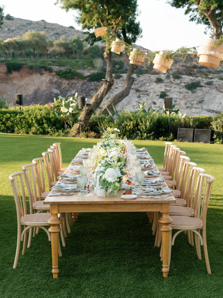 Reception table setup at The Residence Island Resort Athens Riviera.