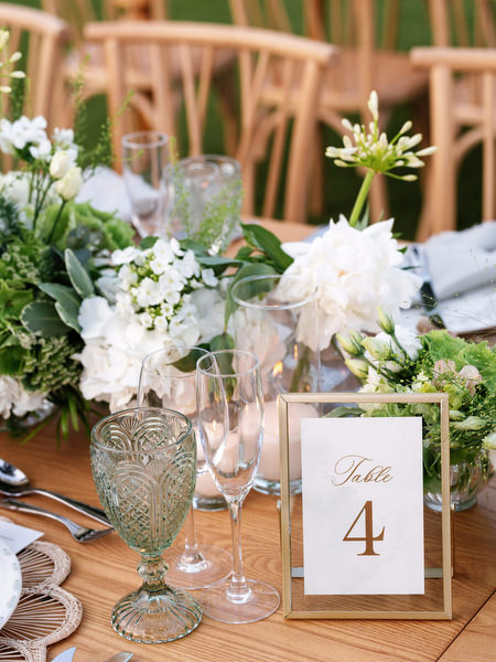 Wedding table number at The Residence Island Resort Athens Riviera.