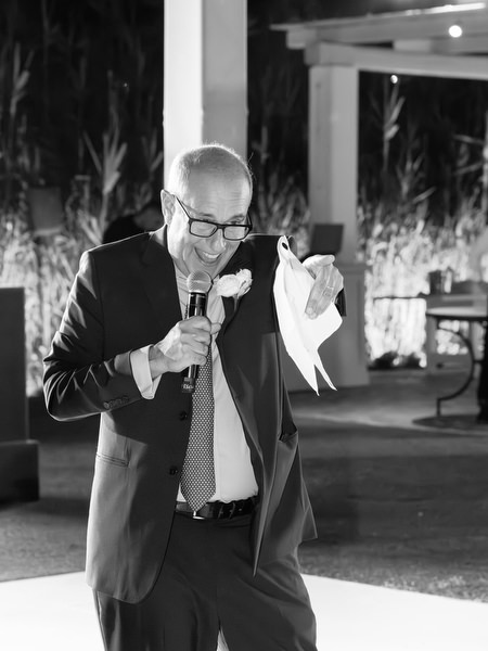 Father of the bride giving speech at Athens Riviera wedding reception.