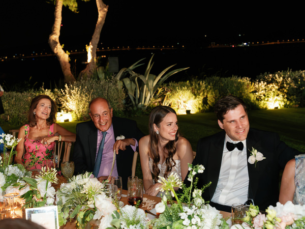 Family at luxury wedding reception Athens Riviera.