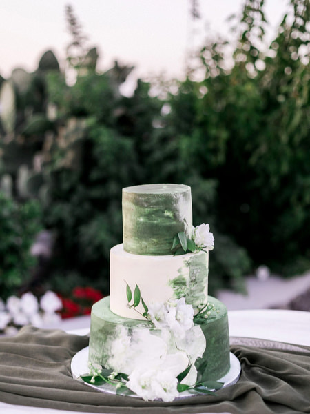 Wedding cake at Venetsanos Winery Santorini reception.
