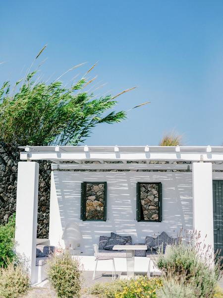 Outdoor setup at Eros Santorini wedding welcome celebration