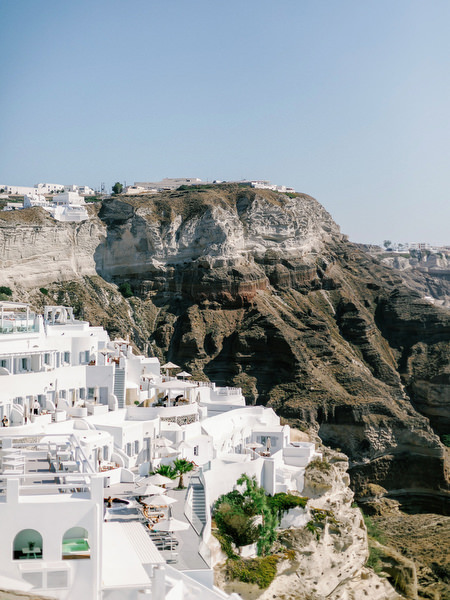 Aerial view of Santorini wedding welcome party