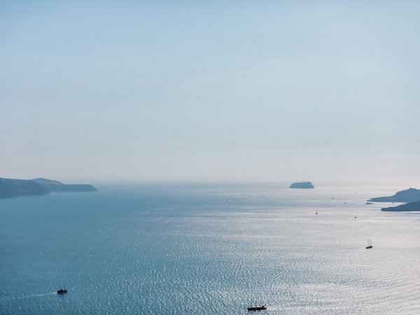 Caldera view during Santorini wedding welcome party