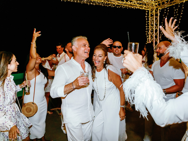 Dance floor celebration at Eros Santorini wedding welcome party
