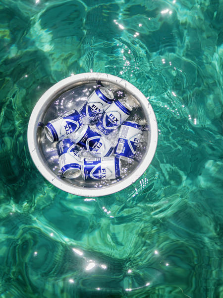 FIX beer in turquoise waters during Antiparos pre-wedding cruise