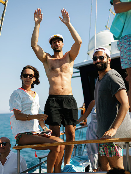 Guests celebrating on sailboat during Antiparos cruise