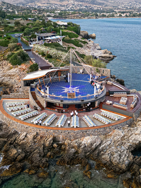 Aerial view Grand Resort Lagonisi wedding reception decoration