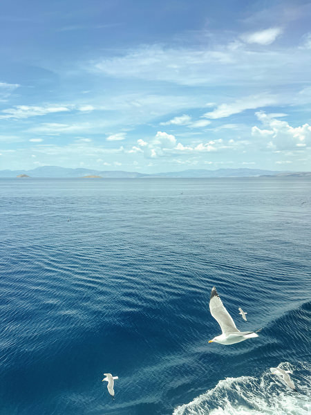 Sea view approaching Aegina island before an elegant destination wedding in Greece