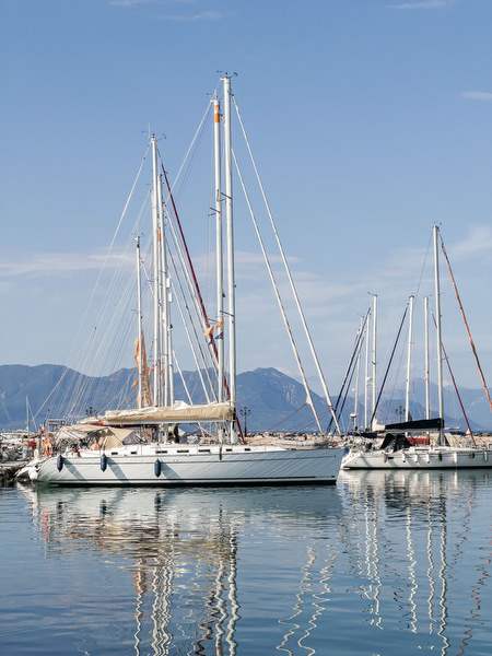 Sailboats in the marina on Aegina island before Anne and Peter’s destination wedding