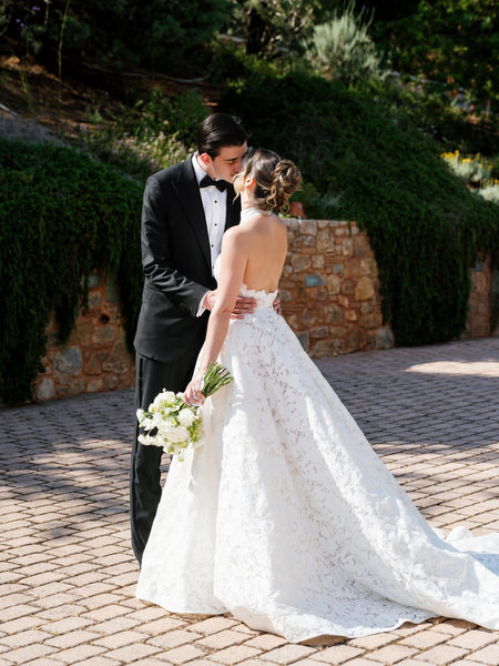 Bride and groom embracing during an emotional first look before the ceremony