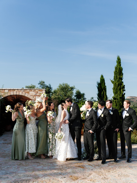 Bride and close family members posing together after the Pyrgos Petreza ceremony