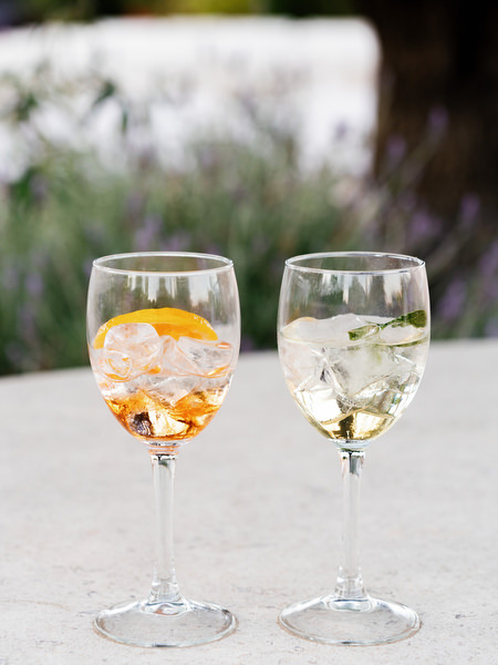 Two elegant cocktails photographed during the Pyrgos Petreza wedding reception