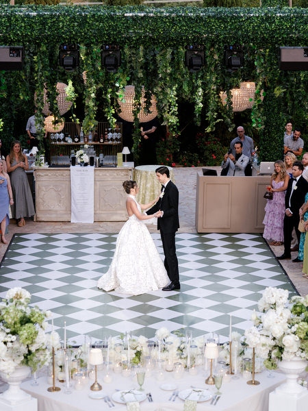 Bride and groom dancing together during their first dance near Athens